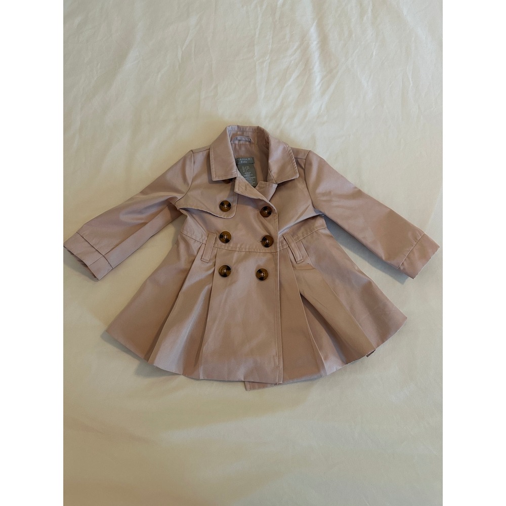 Tahari Baby Girls Pink Double Breasted Trench Coat Jacket 6-9 Months Pleated Hem